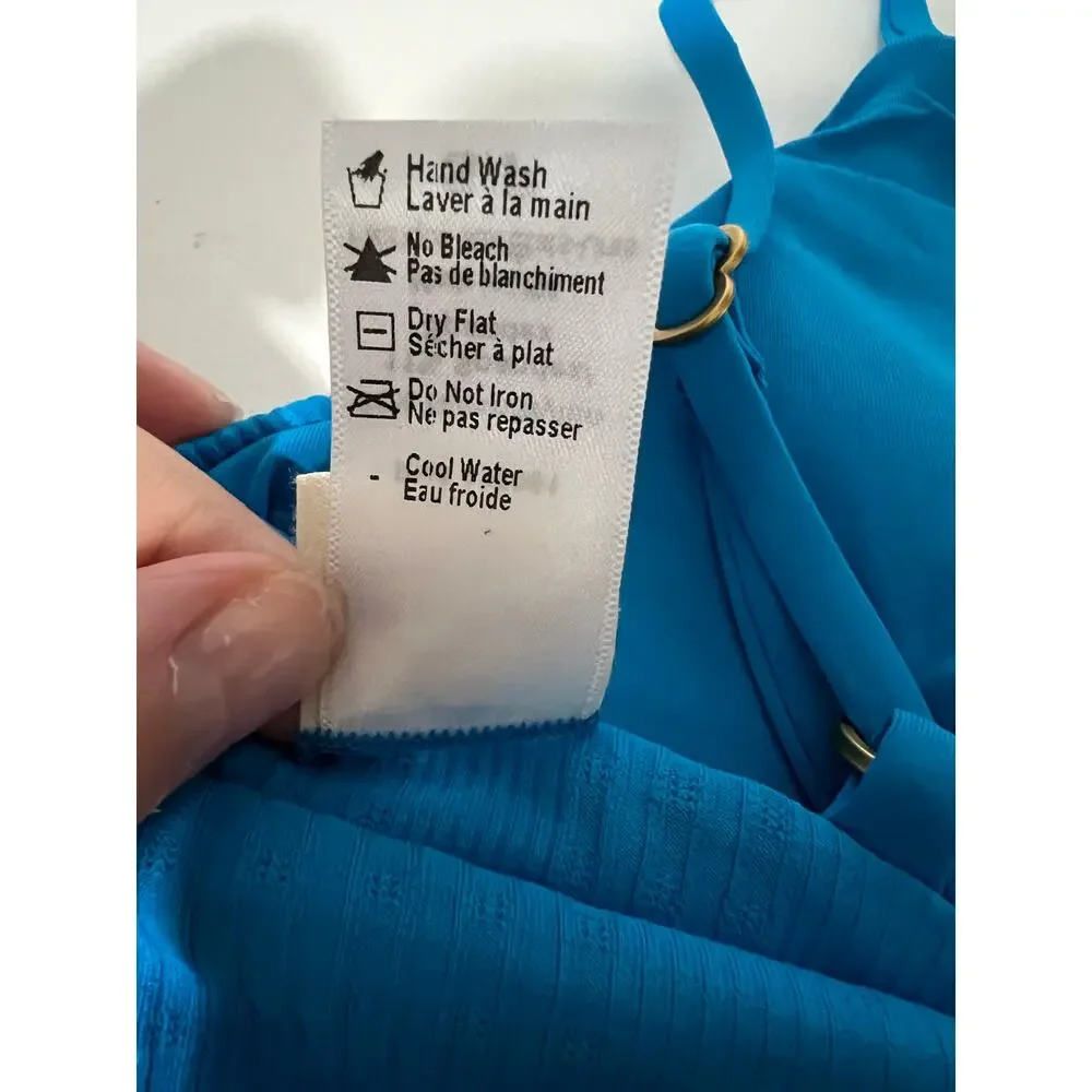 NWT L*Space Women's Ribbed Pointelle Winnie Bikini Swim Top Electric Blue Size S
